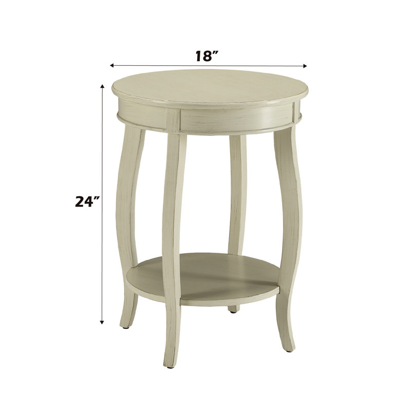 Table d'appoint blanche antique - Pieds ronds en bois avec tablette inférieure et style de pied