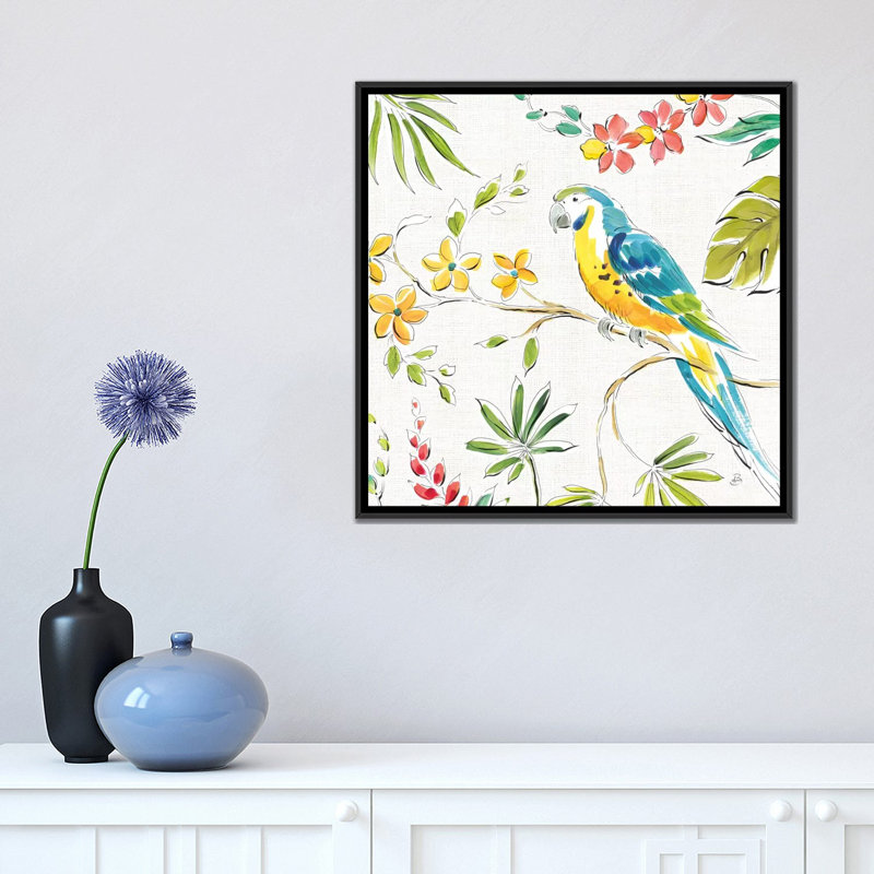 « tropical oasis, white iv », impression sur toile, H 37 po x l 37 po x P 1,5 po, Toile avec cadre noir, Pas de tapis