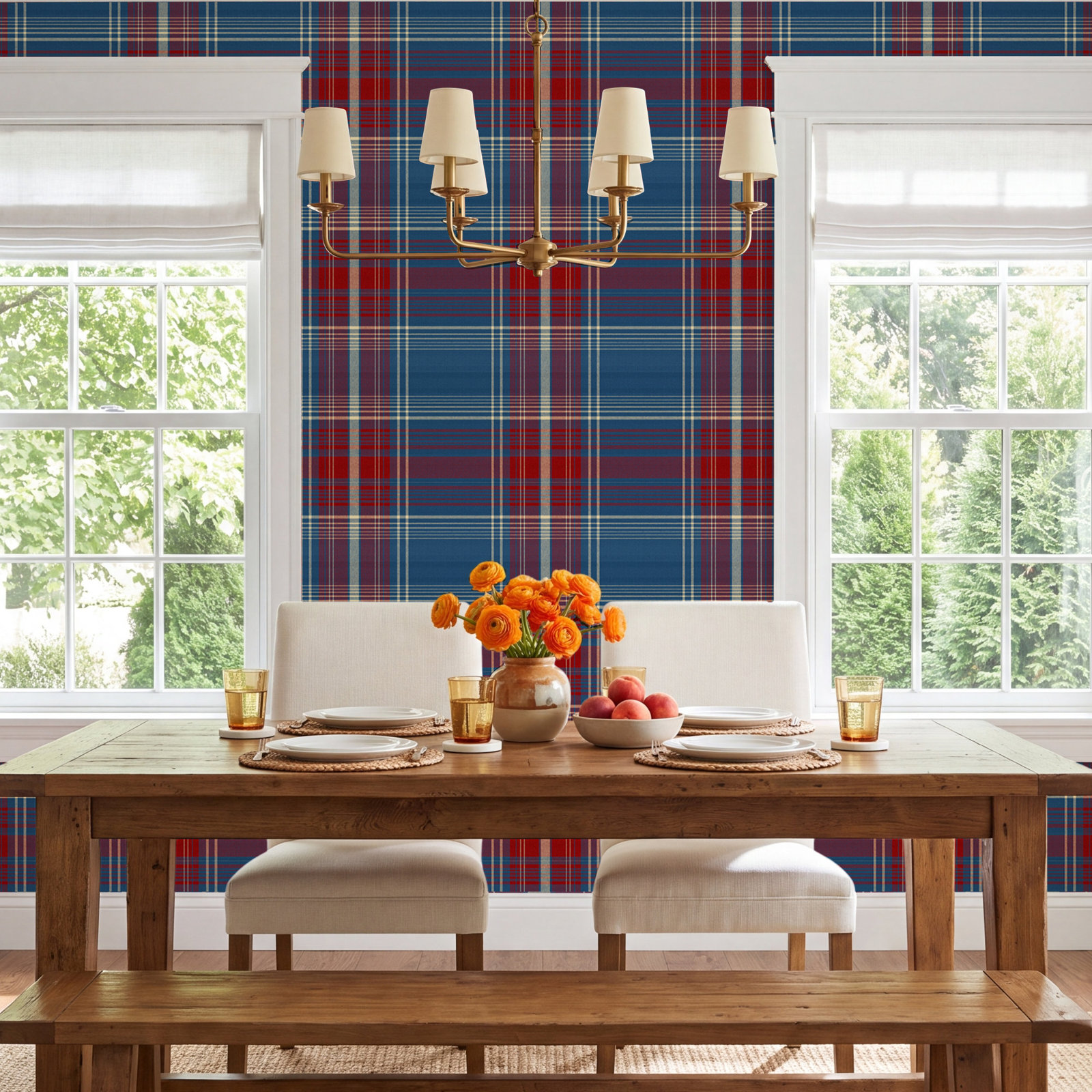 Woodstock Lifestyle Modern Plaid Wallpaper, Red/Saphire Blue