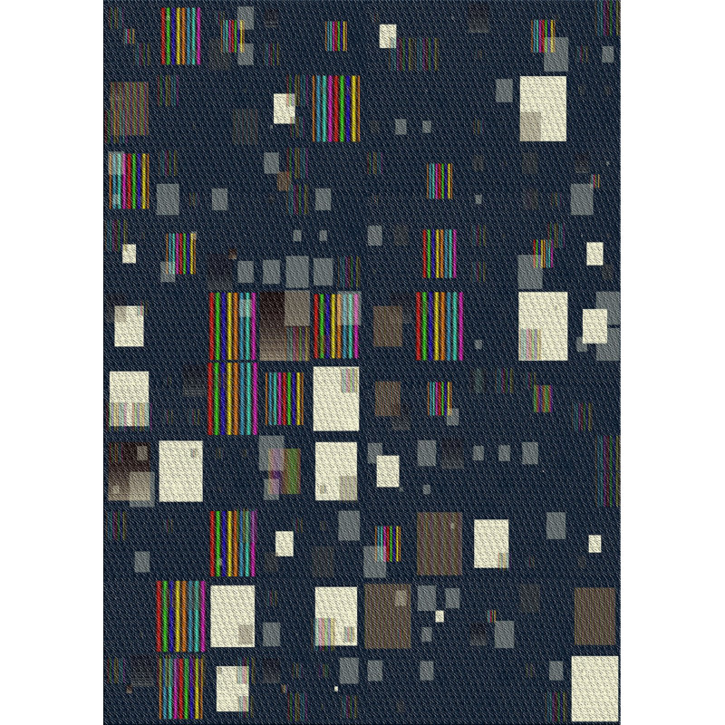 Tapis bleu/beige à motifs, Rectangle 5 pi x 7 pi