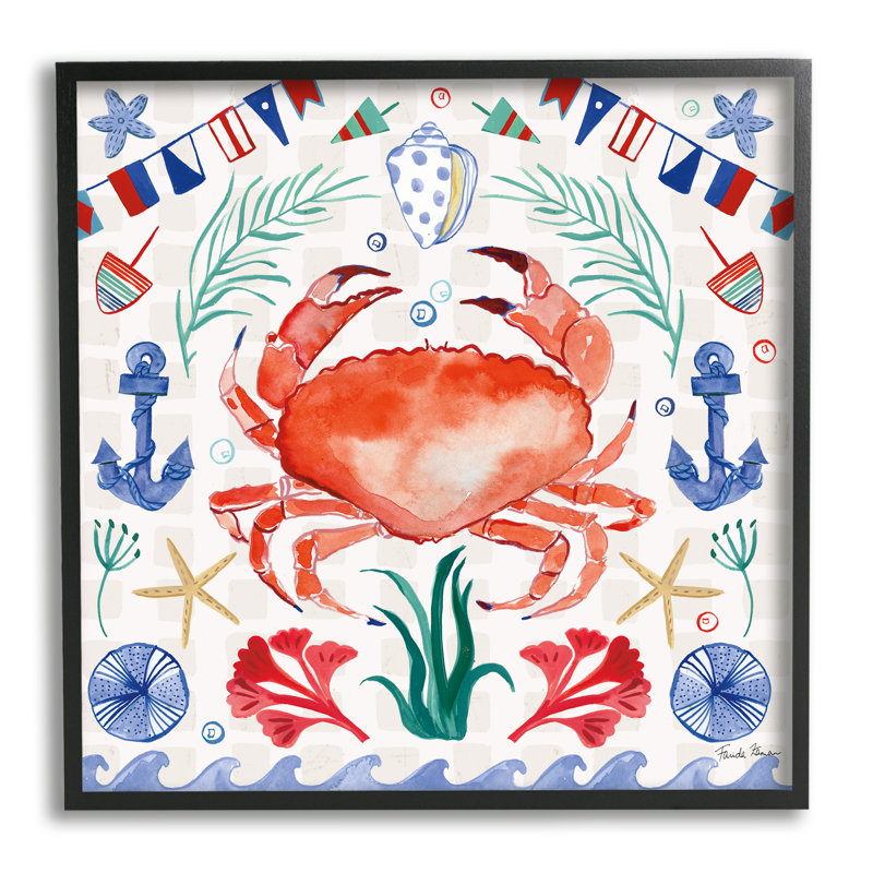 Aw-680-Giclée, motif de crabe maritime encadré par Farida Zaman, impression, Giclée encadrée noir minuit