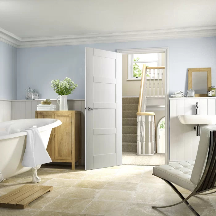 Internal White Primed Shaker 4 Panel, 204cm H x 82.6cm W x 4cm D