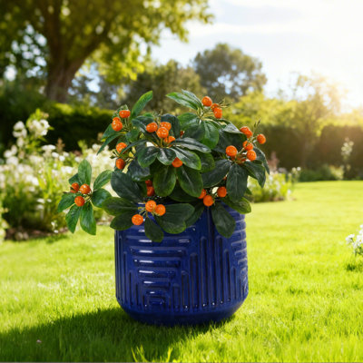 16 Inch Diameter Handmade Ceramic Dark Blue Planter