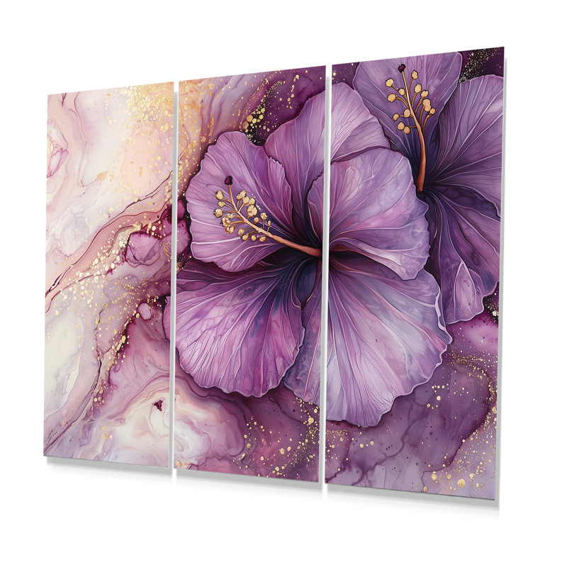 Adarrion - ensemble d'art mural hibiscus, H 40 po x l 60 po, Impression sans cadre en métal, Ne s’applique pas