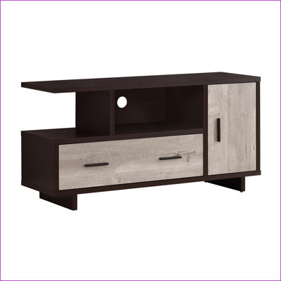 Meuble télé | Meuble télé 48 po espresso et taupe contemporain avec rangement et tiroirs | Espresso | Panneau de particules