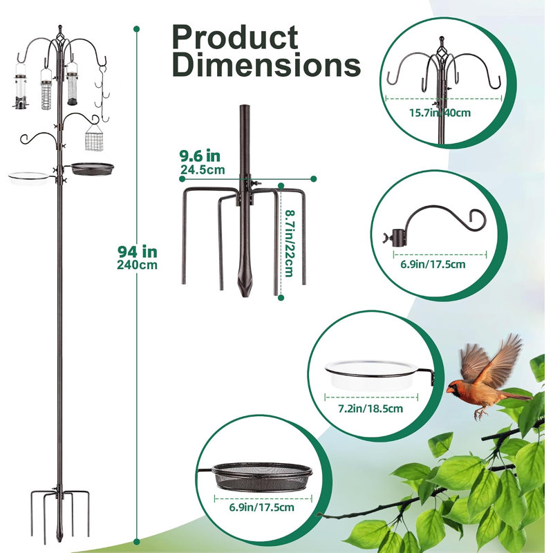 Trousse de station d'alimentation pour oiseaux sur poteau, mangeoire suspendue pour oiseaux sauvages, support pour jardinière, mangeoire multiple suspendue avec distributeur de suif en métal, bain d'oiseaux pour attirer les oiseaux sauvages