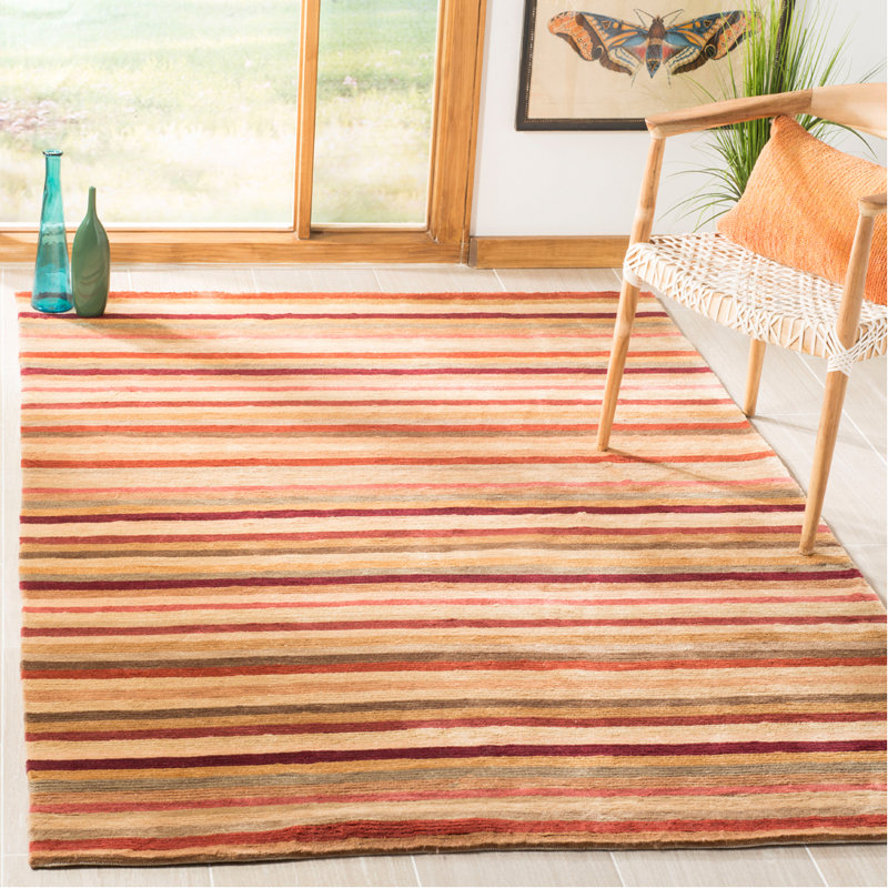 Hand-Knotted Rust and Beige Wool Geometric Rug, 5' x 7'