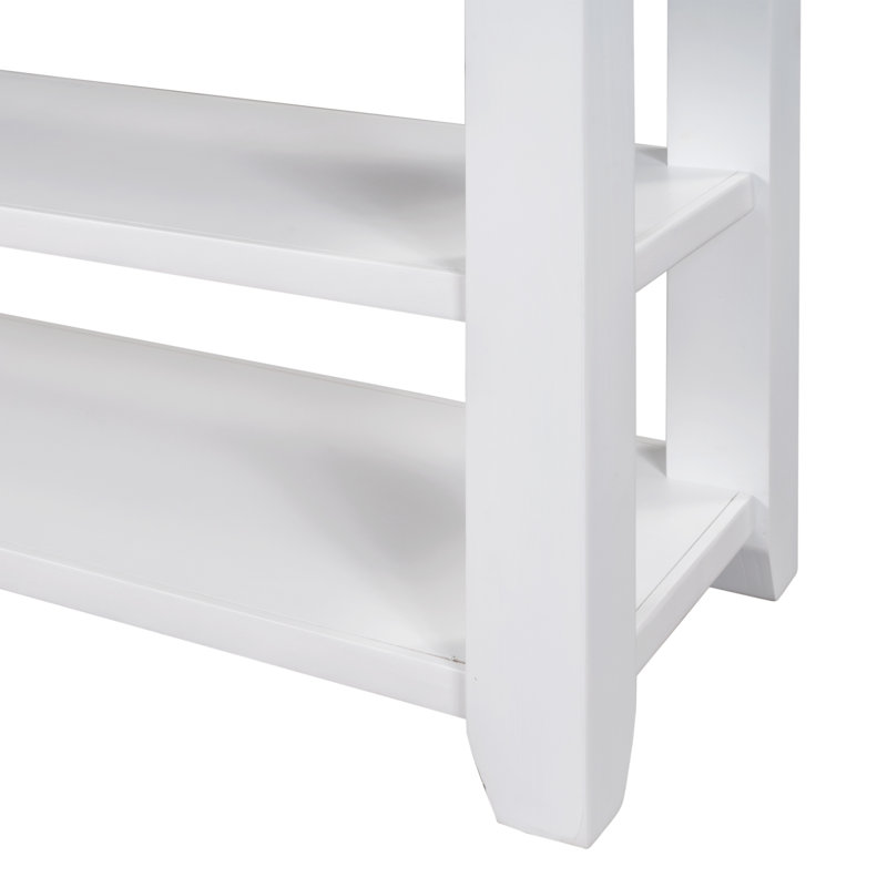 Console en bois massif 48,82 po Emer, Blanc, Brun