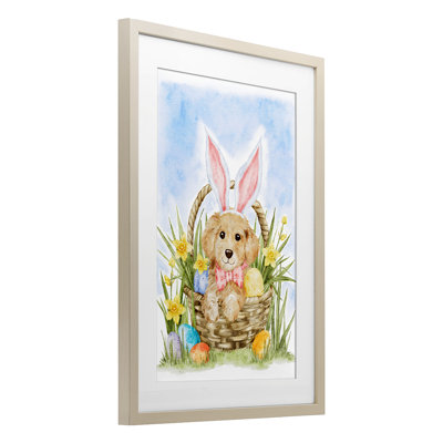 Printemps, Pâques, chiot, reproduction encadrée sous verre, conception par Amy Hall