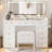 Vanity Desk with 11 Drawers and Large Led Lighted Mirror, 47" Large Makeup Vanity Table with A Power Outlet, Storage Stool, Vanity Set for Bedroom, White