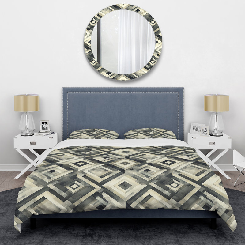 Ensemble de housse de couette moderne à motif floral noir et beige I, Housse de couette pour grand lit et 2 taies décor