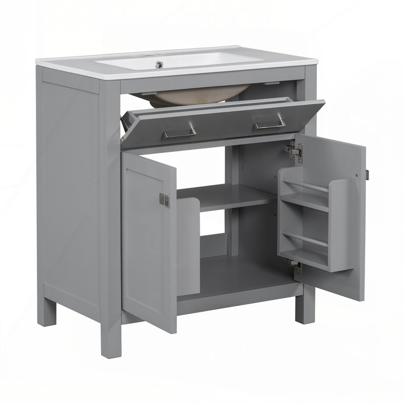 Meuble-lavabo 30 po avec lavabo en céramique, Gris