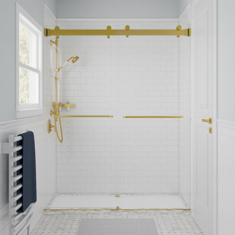  Verona Air 56 - 60 x 76" Frameless Bypass Sliding Shower Door 5/16" Clear Tempered Glass, Satin Gold