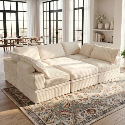 Canapé modulaire Boneless 107 po, canapé-lit convertible 6 pièces, canapé-lit en forme de U / L avec rangement sous le siège et repose-pieds pour le salon