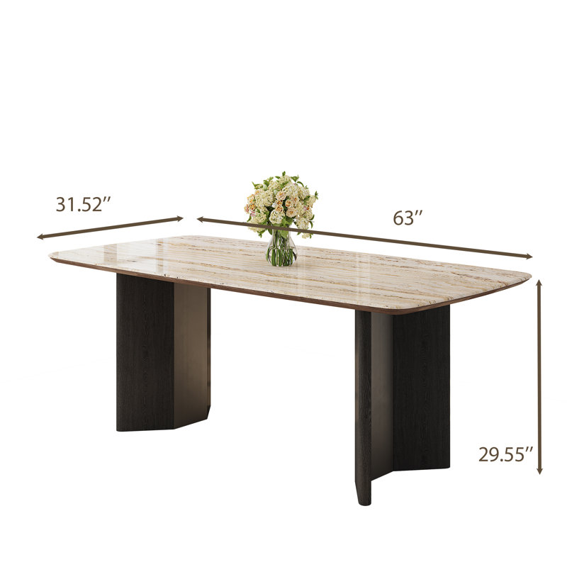 Contemporary 7-piece Dining Set, Faux Marble Rectangular Table With Black Wood & Metal Base, 6 Upholstered Linen Chairs With Black Solid Wood Legs