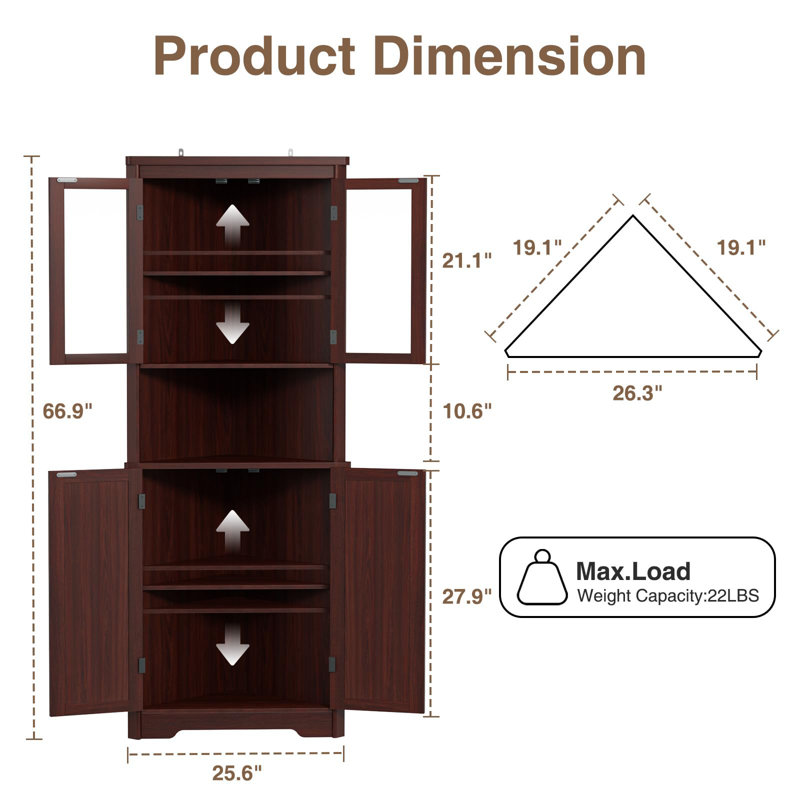 Armoire de rangement 67 po H, Marron foncé