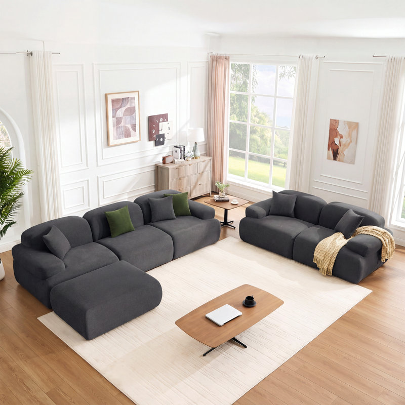 Ensemble de canapé modulaire rembourré 6 pièces, Grey