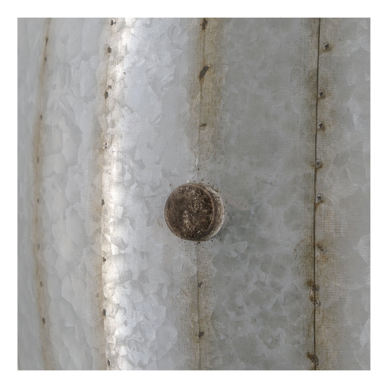 Table d'appoint tambour antique en fer gris antique - table d'appoint ronde rustique 22,5 po avec finition galvanisée