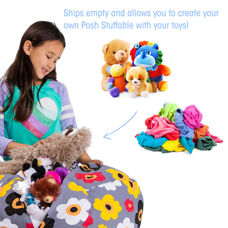 Kids Bean Bag Chair Cover - Stuffed Animal Storage & Toy Organizer with Zipper - Plush Storage Kids Bean Bag Cover only for Toddlers and Children's Rooms - Organizes Pillows, Blankets, and Stuffies - Multiple Colors, Sizes, and Fabrics