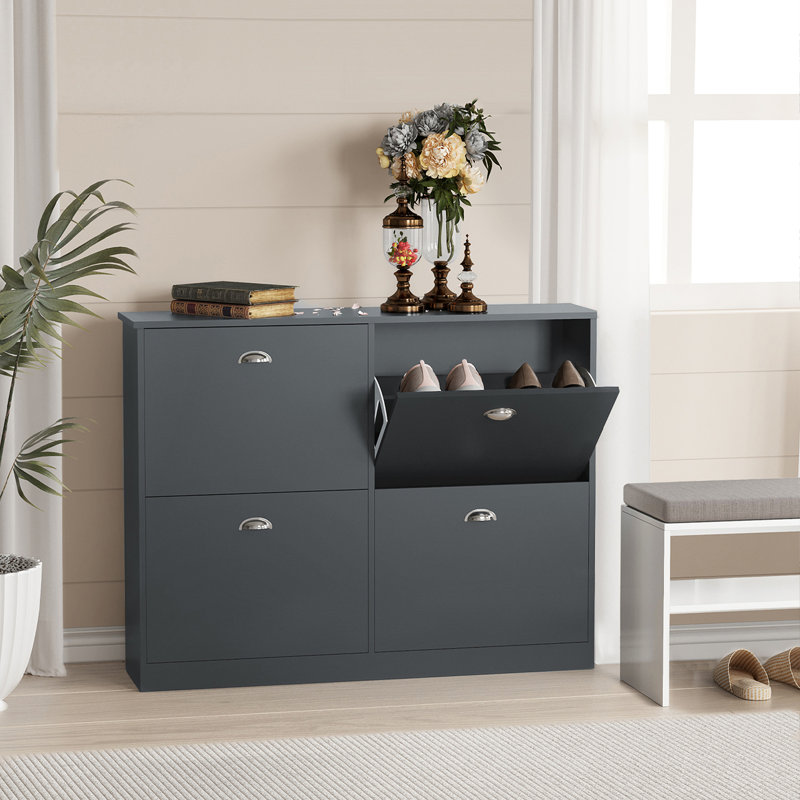 Range-chaussures, étagère à chaussures étroite et étroite avec 4 tiroirs, Gris
