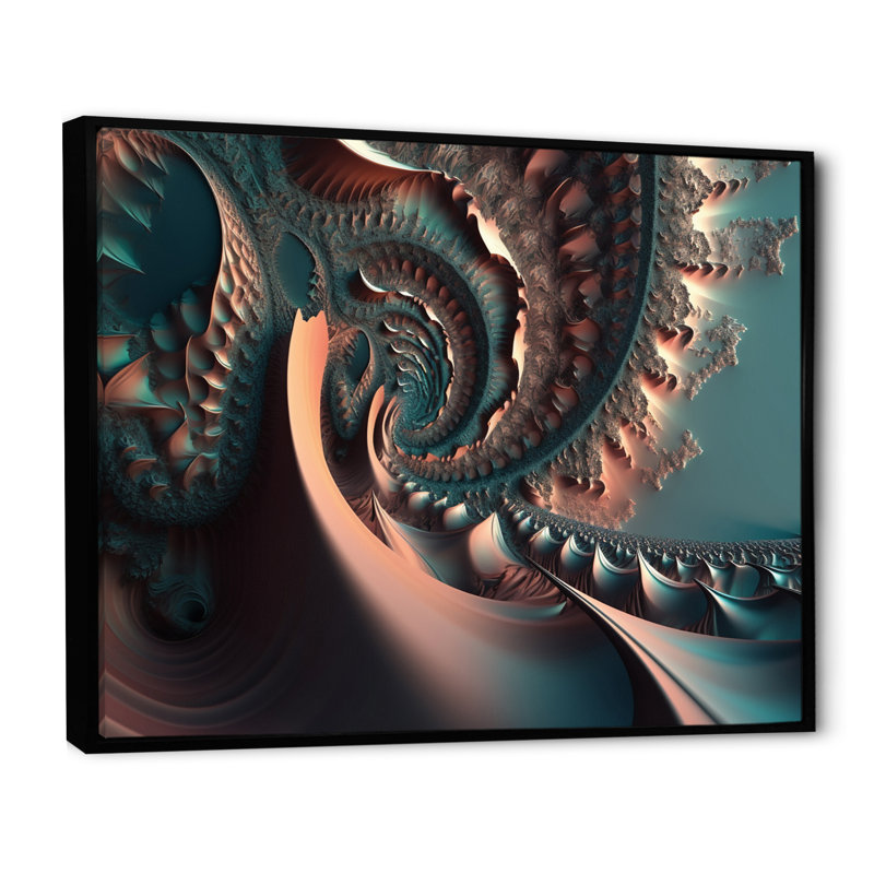 «Turquoise Fractal Mystery III», reproduction sur toile, H 34 po x l 44 po x P 1,5 po, Toile avec cadre flottant noir