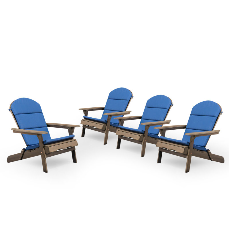 Matthias Foldable Outdoor Adirondack Set, Gray/Navy Blue