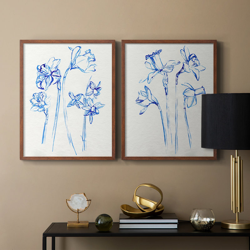 Inky Daffodils I - reproduction encadrée de qualité supérieure - prête à être accrochée - aucun clou requis - aucun clou requis