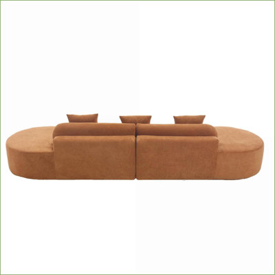 Canapés, canapé en tissu éponge courbé moderne avec 3 coussins - sans assemblage pour le salon, brun noyer | Brun | Polyester