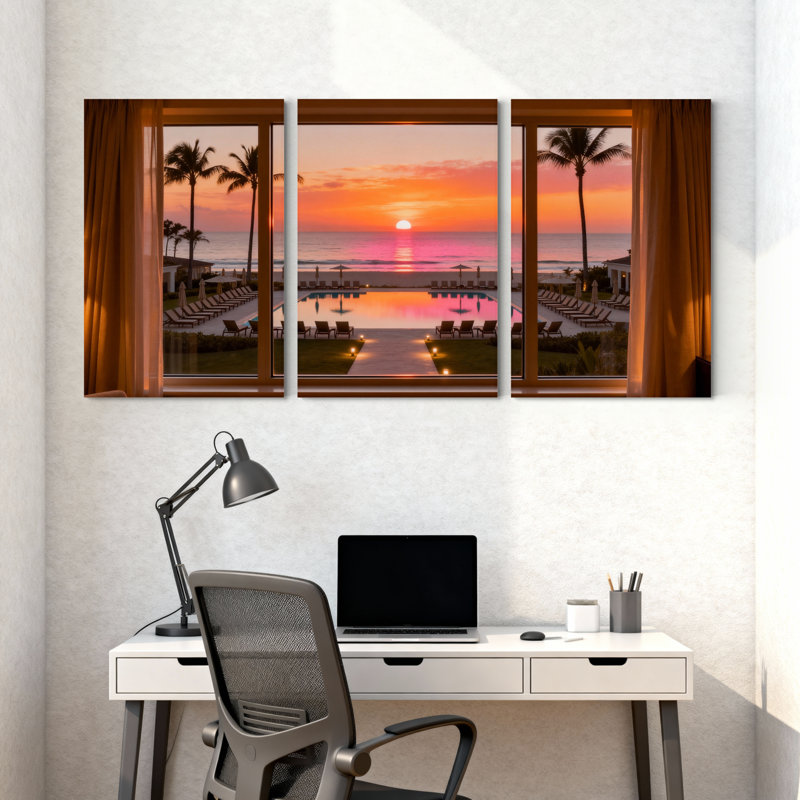 Ensemble de 3 impressions sur toile Scenic & Cityscapes Sunset Beach Resort, H 18 po x l 36 po