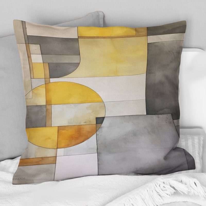 Coussin décoratif jaune et gris I - Intersecting Realities I - Abstract Shapes