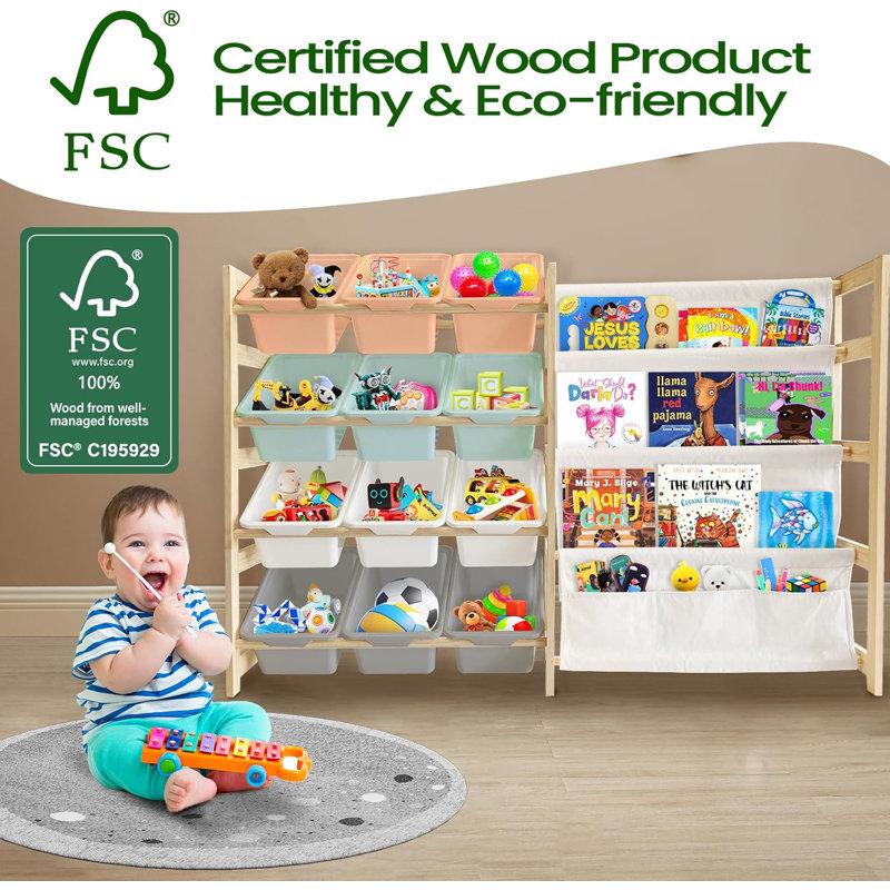 Playroom Stackable Toy Organizer Wooden Toy Organizer Plastic Bins