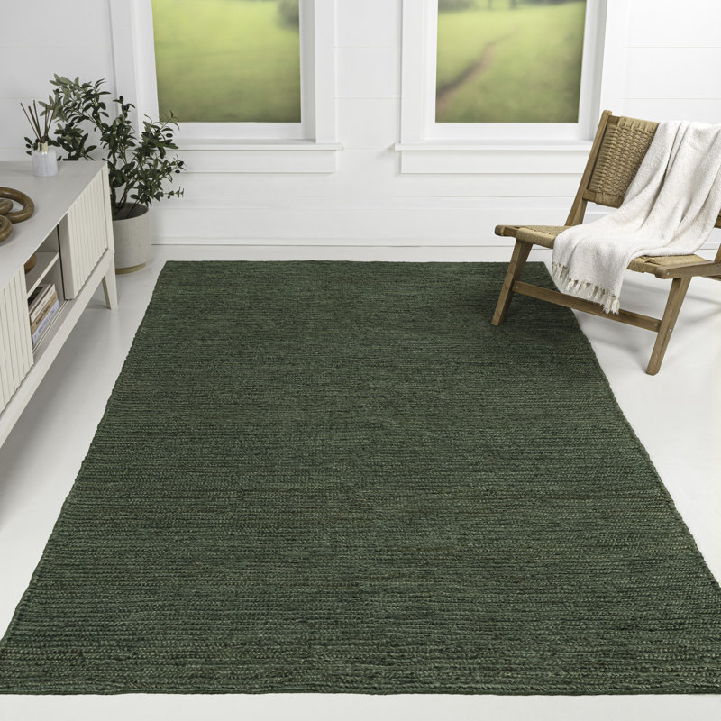 Griffin Rustic Farmhouse Woven Jute Solid Green Rug, Rectangle 3' x 5'
