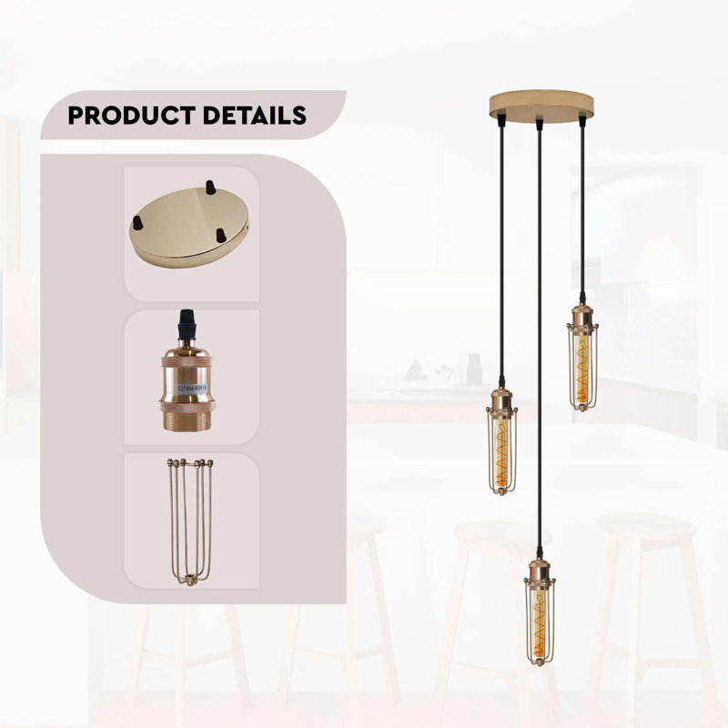 3 - Light French Gold Caged Pendant