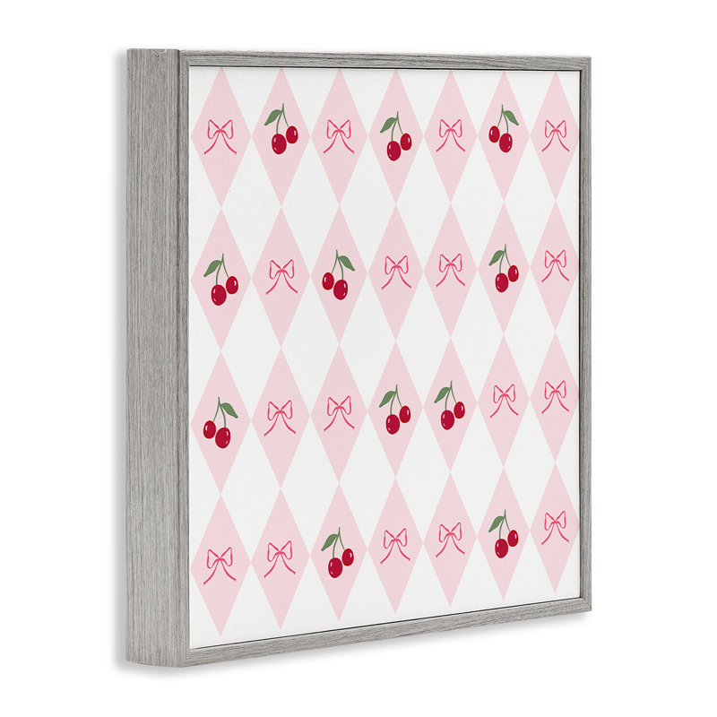 «Cherries & Bows Argyle», dessin de Lucille Price, Estampe numérique Farmhouse, H 12 po x l 12 po