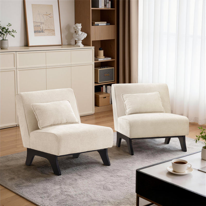 Chaise d'appoint rembourrée de 29,3 po de largeur avec coussin inclus (ensemble de 2), Beige