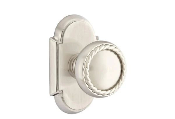 Ensemble de mortaise intérieure Emtek avec rosette et bouton de corde # 8 (LH), Nickel satiné