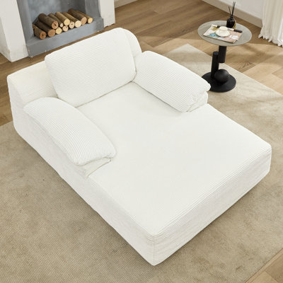 Méridienne à compression surdimensionnée, fauteuil de lecture confortable en velours côtelé, canapé-lit, canapé-lit inclinable avec accoudoir large pour le salon et la chambre à coucher (blanc-velours côtelé)