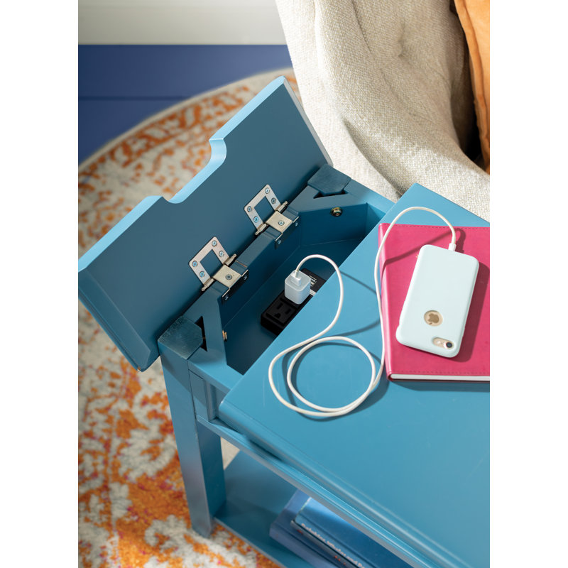 End Table with Power Outlet, Blue Steel