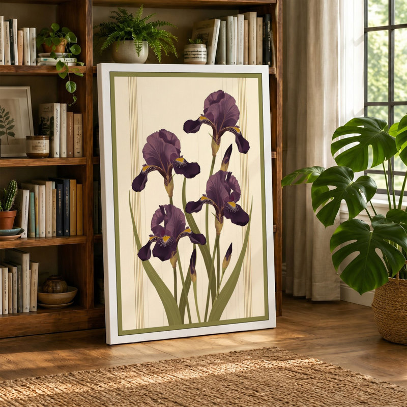 Purple Irises Study Botanical - Wrapped Canvas, 18x12 - 45.7 x 30.5 cm, Sage Border