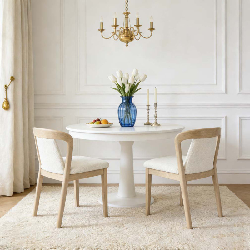 Upholstered Backrest Armless Dining Chairs, Beige,Natural Ash