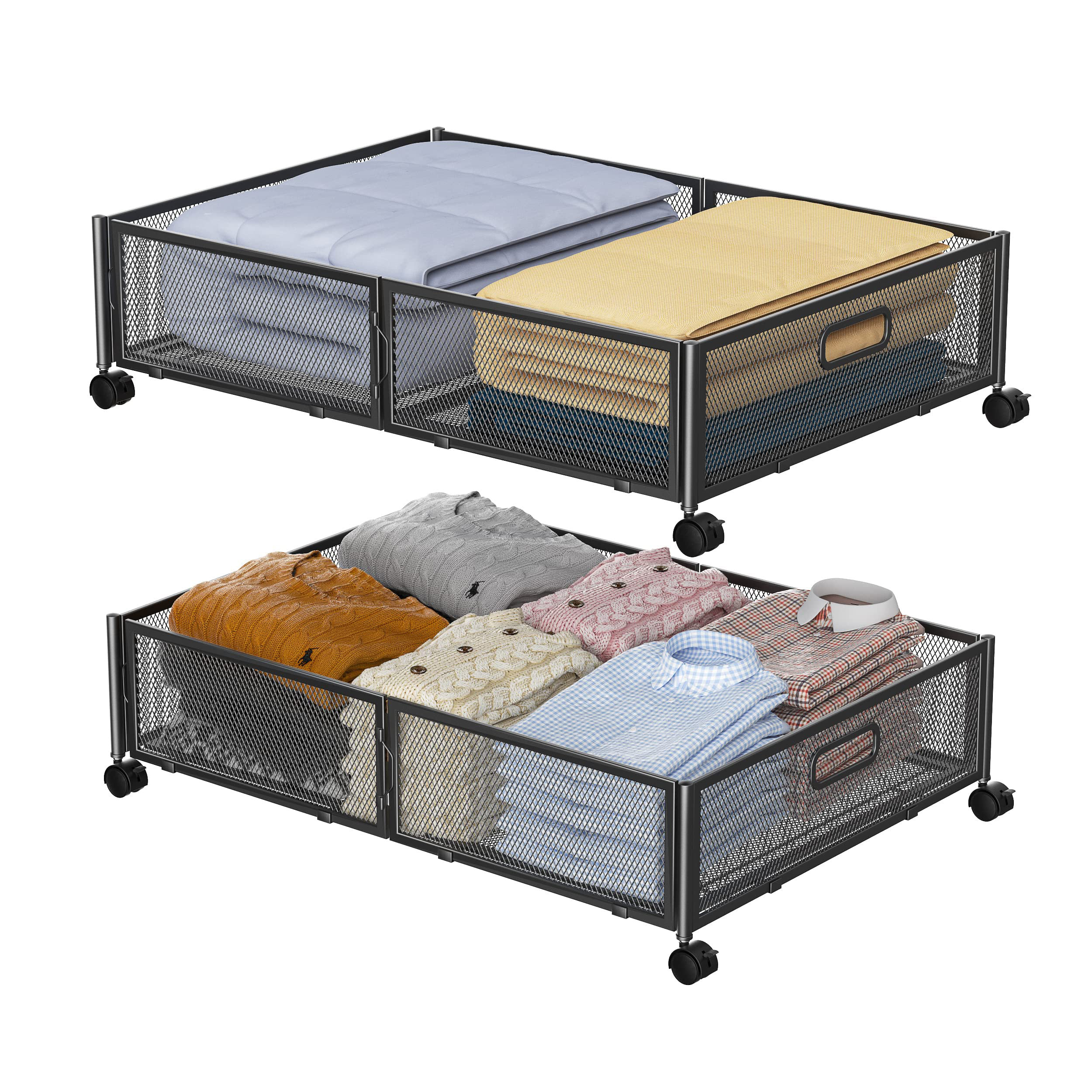 Latitude Run® Under Bed Storage Containers With Wheels,Metal Underbed