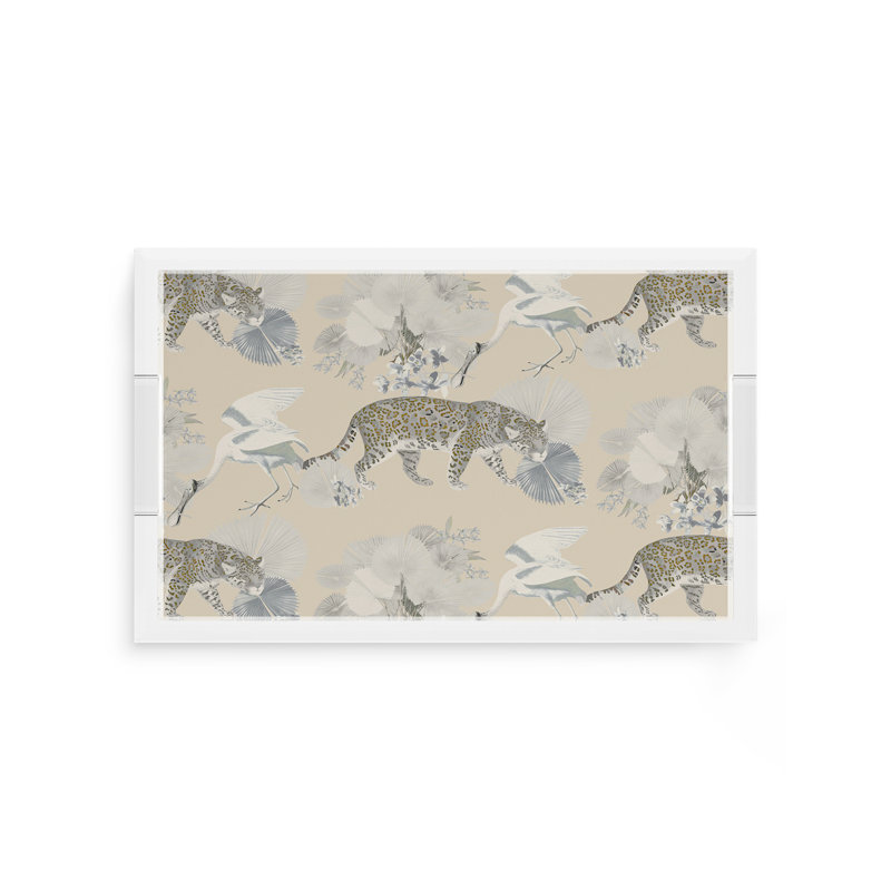 Leopard Walk Acrylic Rectangle Decorative Tray, Cream, 12.5"W x 7.75"D x 2"H