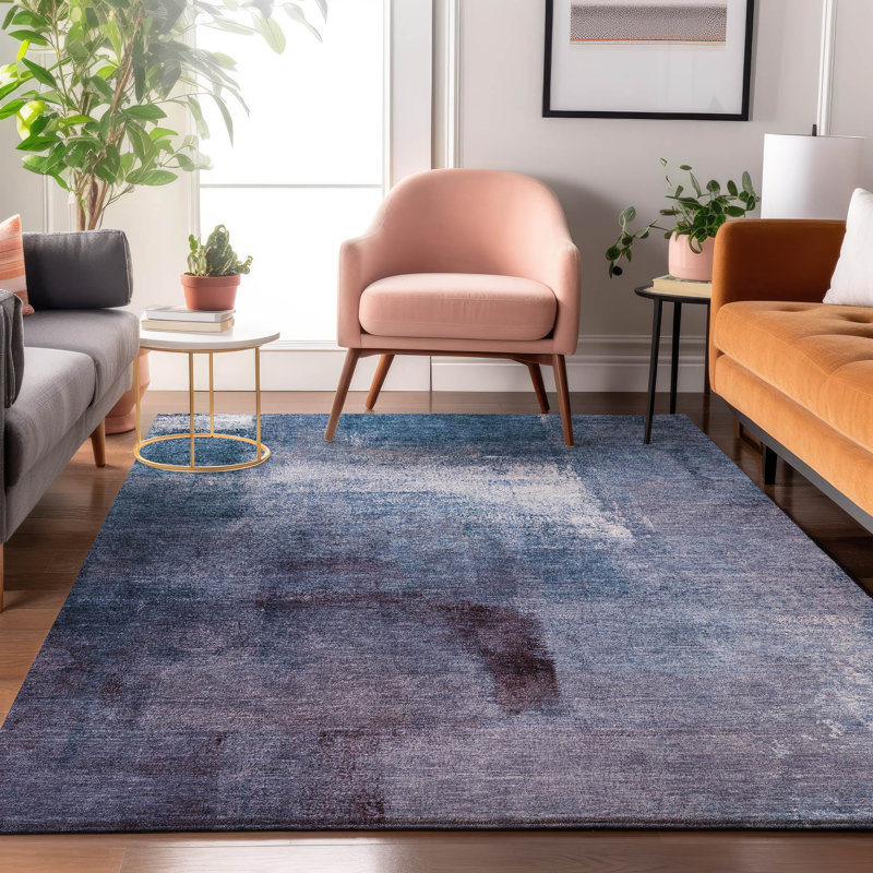 Premium Machine Washable Prisco Navy Rug, Rectangle 8' x 10'