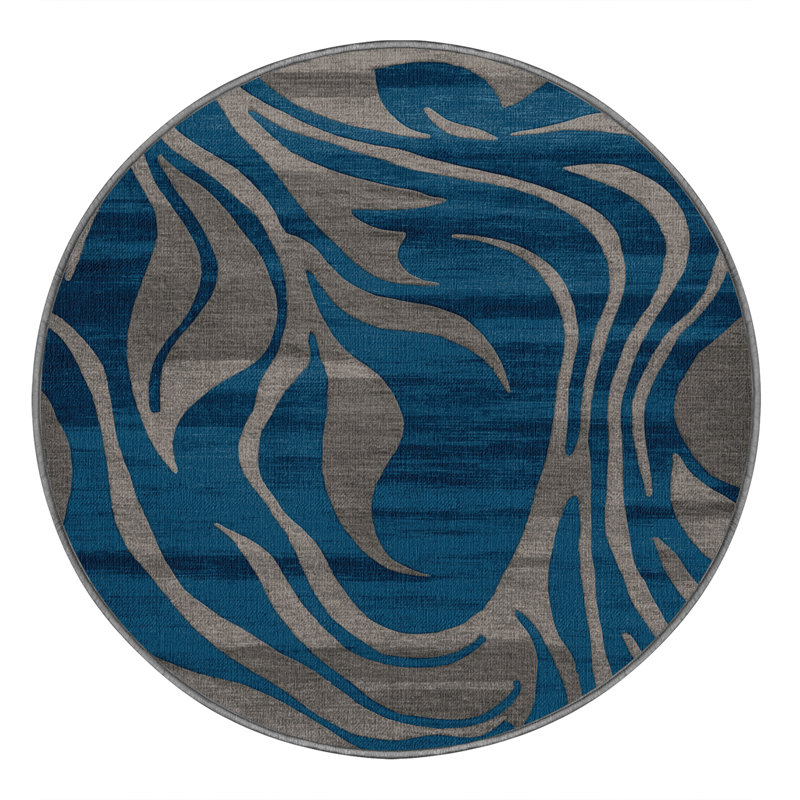 Tapis abstrait gris lavable à la machine, Rond 3 pi