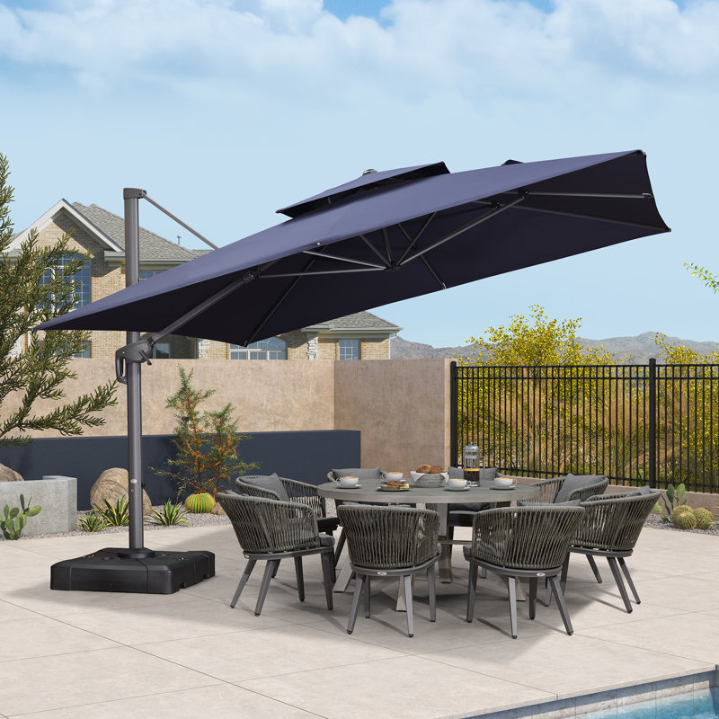 Grand parasol carré d'extérieur carré 12 pi x 12 pi, bleu porte-à-faux, bleu marine, Marine