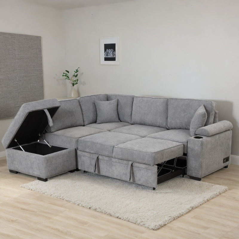 Mamounia 3-Piece Upholstered Sectional Sofa, Gray 100% Linen