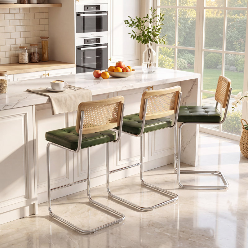 Tabouret de comptoir Marlow, Vert, 3, Brun / nombre de tabourets: 3 / hauteur du siège: