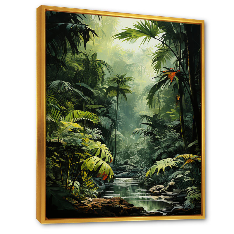 Sons de la jungle - impressions sur toile de forêt, Cadre flottant doré, H 44 po x l 34 po x P 1,5 po