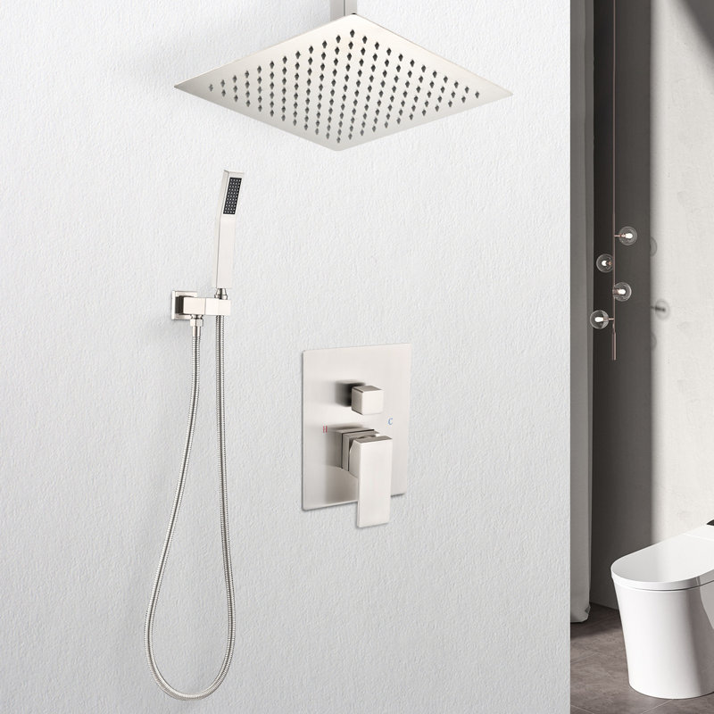 Matte Black Ceiling Mounted Shower System - 10" Head & Handheld, Brass, Recreates Natural Rainfall Perception, Self-Cleaning Nozzle, Corresponds With American Standard Pipe Connections In Exhibition
