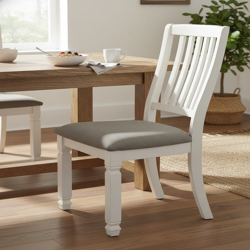 Chaise d'appoint Dinasum en tissu blanc / chêne foncé (ensemble de 2)
